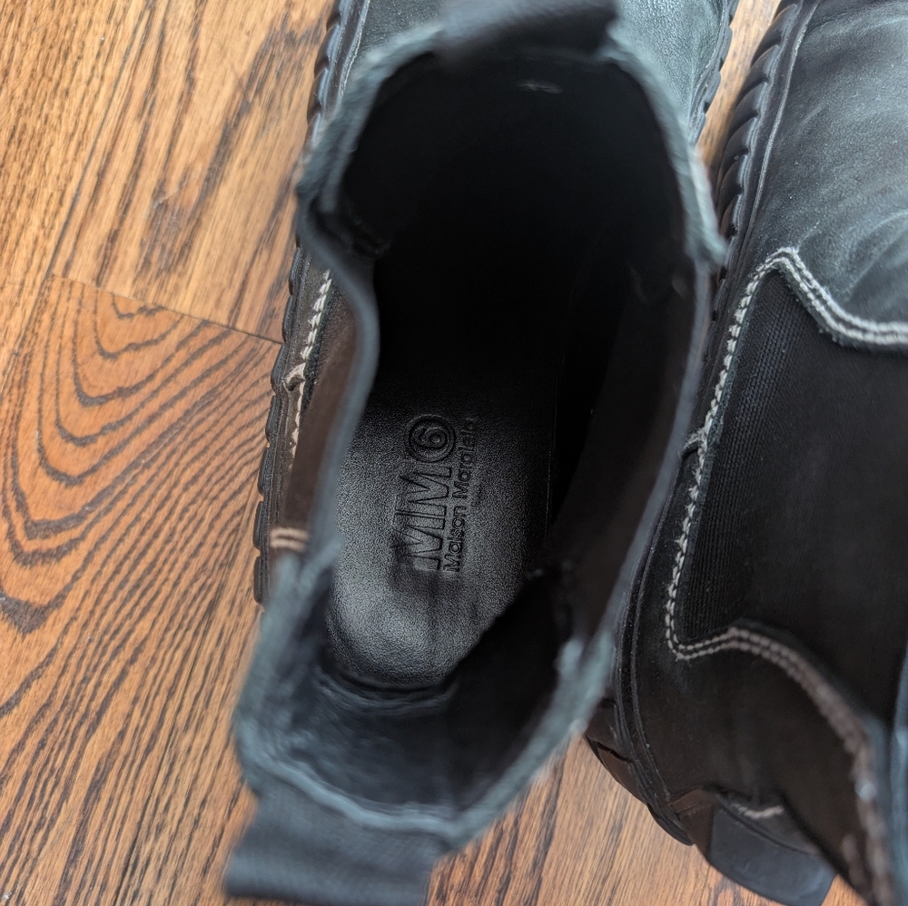 MM6 Maison Margiela Green Black Chunky Lug Chelsea Ankle Platform Boots - Picture 13 of 16
